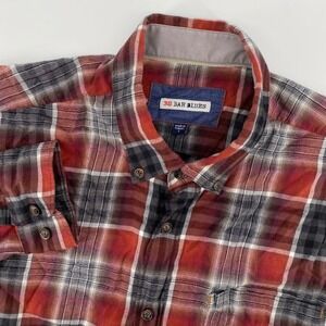 32 Bar Blues Plaid Button Down Shirt Mens Large Red Black Cotton Long Sleeve